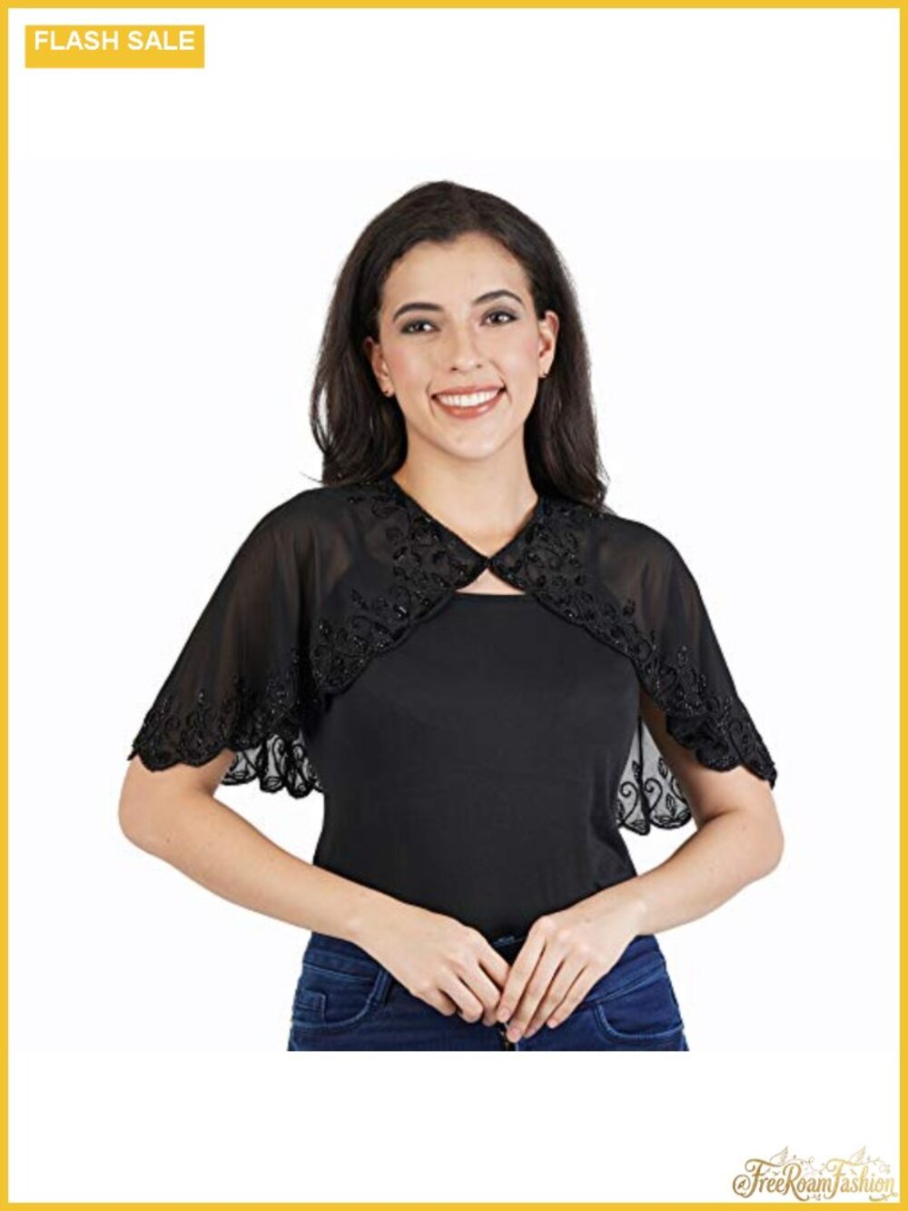 Hand Beaded Embroidered Georgette Poncho Cape Wrap Fits S-XL